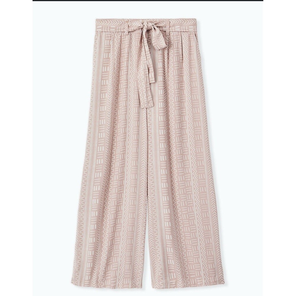 Patterned Beige Wide-Leg Pants